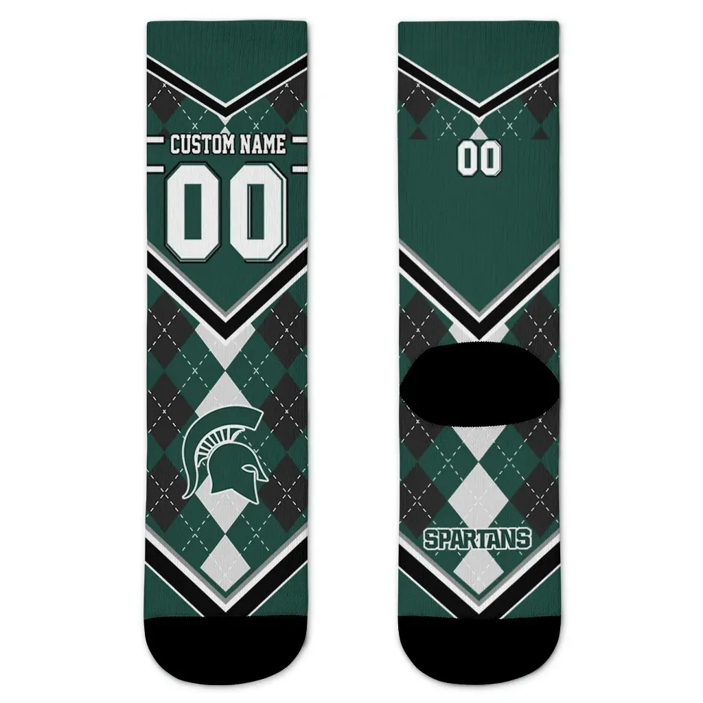 Michigan State Spartans Socks Custom Argyle Pattern Green Best Selling Michigan State Spartans Socks Custom Argyle Pattern Green Best Selling