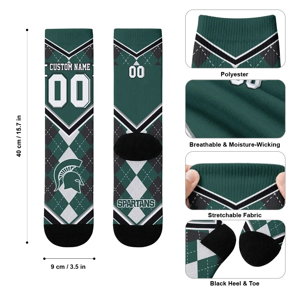 Michigan State Spartans Socks Custom Argyle Pattern Green High Quality Michigan State Spartans Socks Custom Argyle Pattern Green High Quality