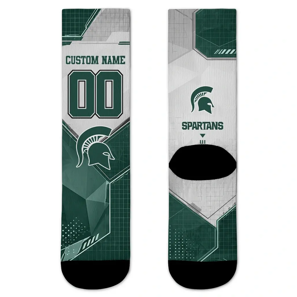 Michigan State Spartans Socks Custom Geometric Tech Green Best Selling Michigan State Spartans Socks Custom Geometric Tech Green Best Selling