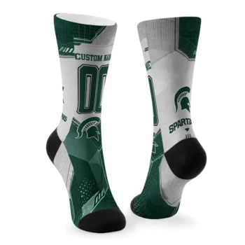 Michigan State Spartans Socks Custom Geometric Tech Green Fashion Forward