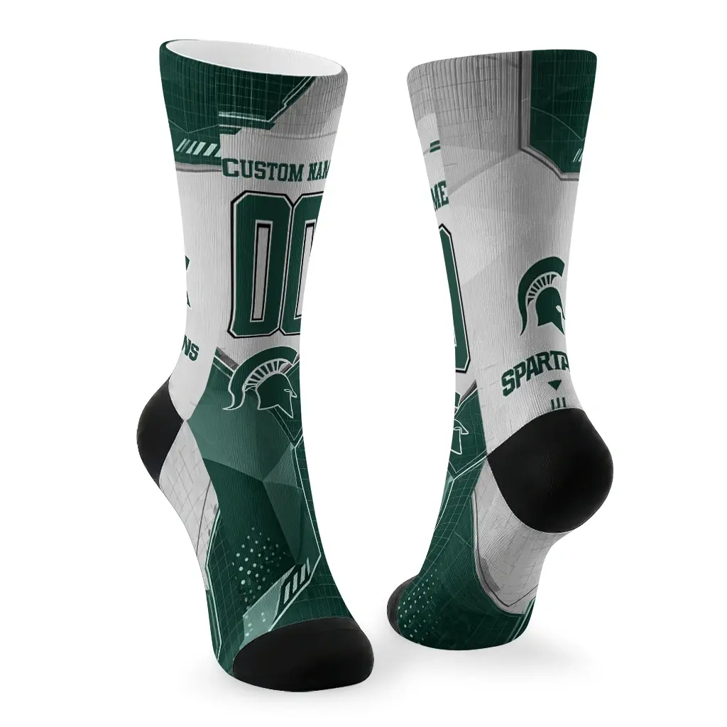 Michigan State Spartans Socks Custom Geometric Tech Green Fashion Forward Michigan State Spartans Socks Custom Geometric Tech Green Fashion Forward