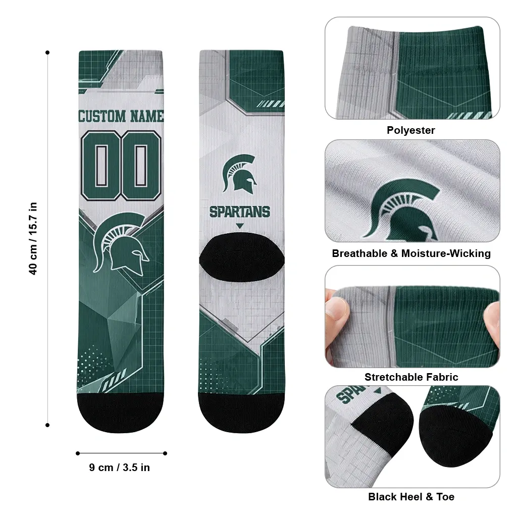 Michigan State Spartans Socks Custom Geometric Tech Green High Quality Michigan State Spartans Socks Custom Geometric Tech Green High Quality