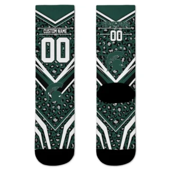 Michigan State Spartans Socks Custom Leopard Print Green Black Best Selling