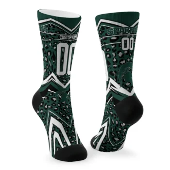 Michigan State Spartans Socks Custom Leopard Print Green Black Fashion Forward