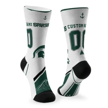 Michigan State Spartans Socks Custom Nautical Icons Green White Fashion Forward