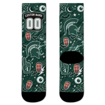 Michigan State Spartans Socks Custom Scattered Icons Green Best Selling