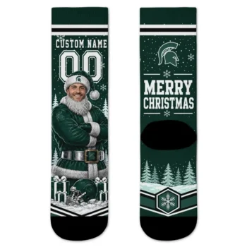 Michigan State Spartans Socks Custom Snowy Scene Green White Best Selling