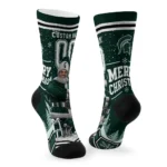 Michigan State Spartans Socks Custom Snowy Scene Green White Best Selling