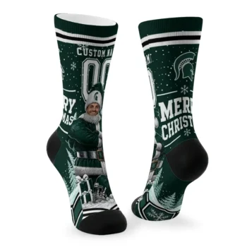 Michigan State Spartans Socks Custom Snowy Scene Green White Fashion Forward
