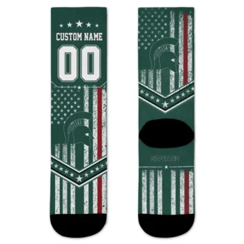 Michigan State Spartans Socks Custom Star Stripes Green White Best Selling