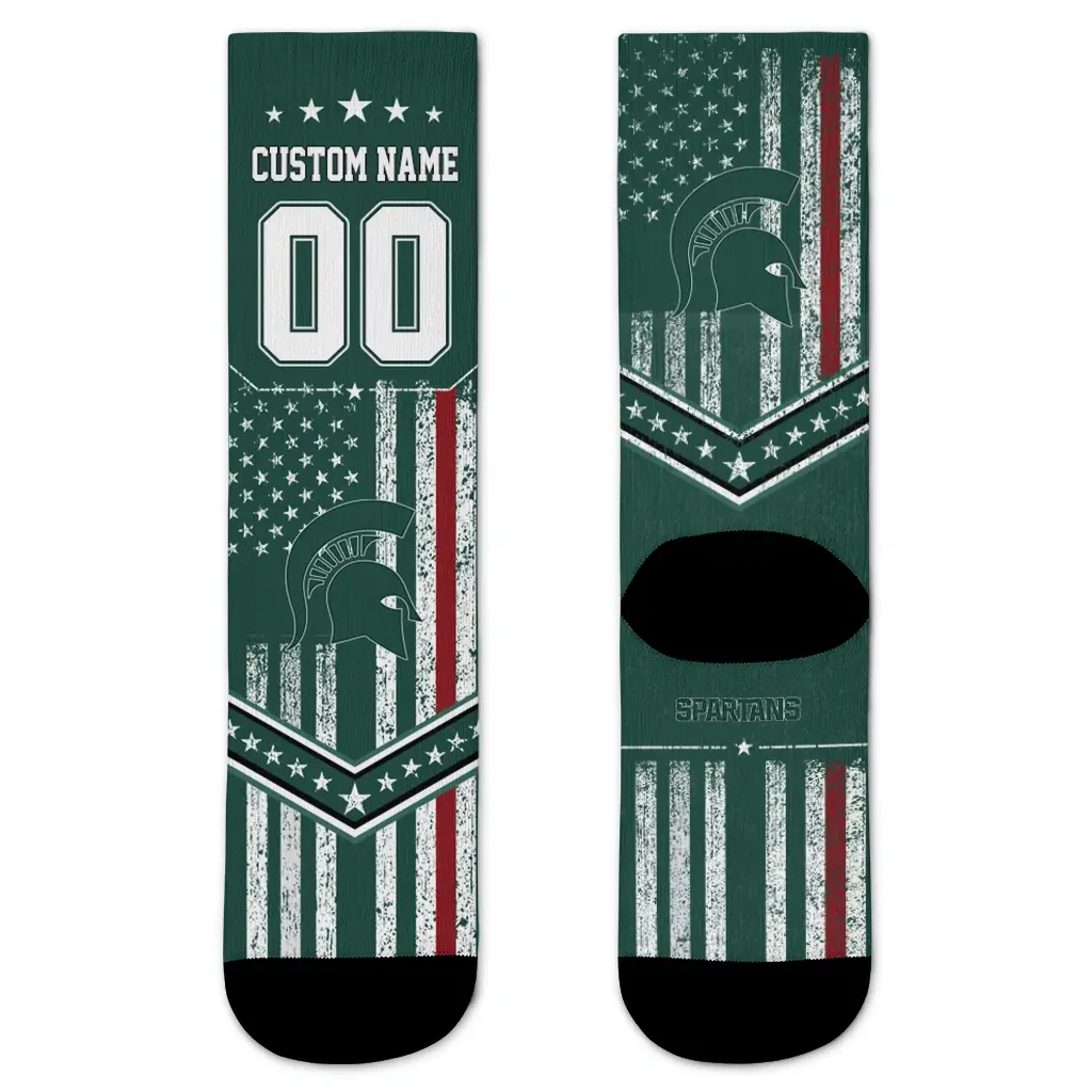 Michigan State Spartans Socks Custom Star Stripes Green White Best Selling Michigan State Spartans Socks Custom Star Stripes Green White Best Selling