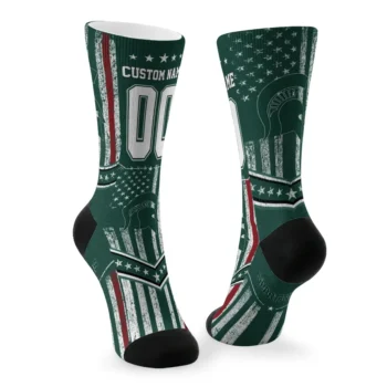 Michigan State Spartans Socks Custom Star Stripes Green White Fashion Forward
