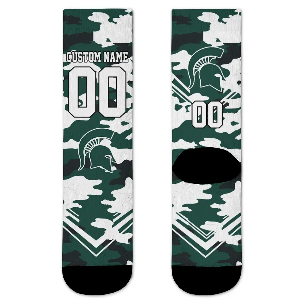 Michigan State Spartans Socks Custom Woodland Camo Green Best Selling Michigan State Spartans Socks Custom Woodland Camo Green Best Selling
