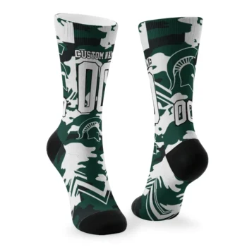 Michigan State Spartans Socks Custom Woodland Camo Green Fashion Forward