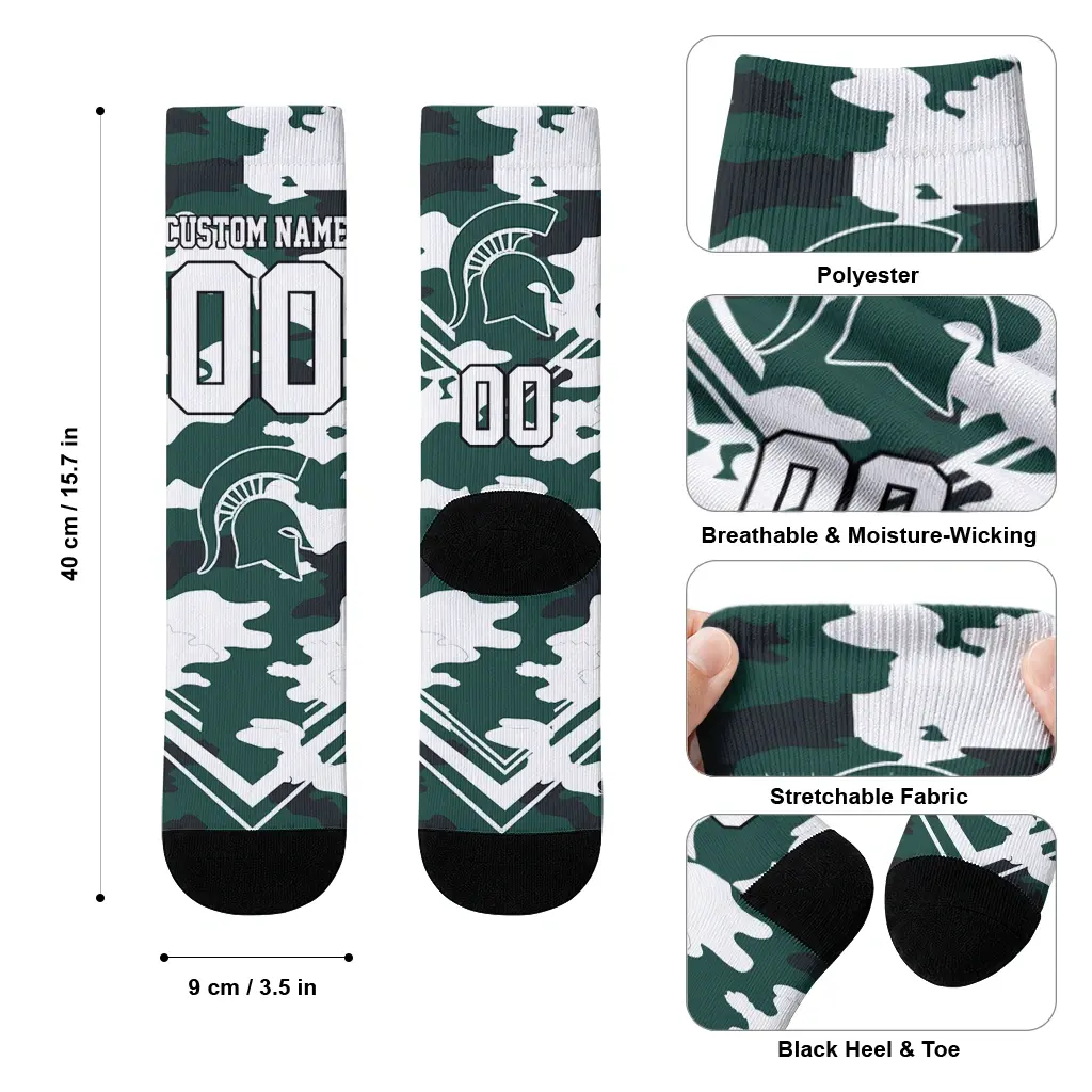 Michigan State Spartans Socks Custom Woodland Camo Green High Quality Michigan State Spartans Socks Custom Woodland Camo Green High Quality