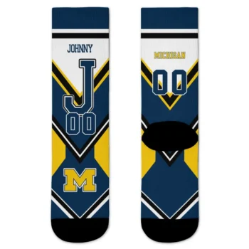Michigan Wolverines Socks Customized Arrow Blocks Blue Best Selling