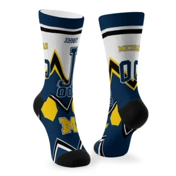 Michigan Wolverines Socks Customized Arrow Blocks Blue Fashion Forward