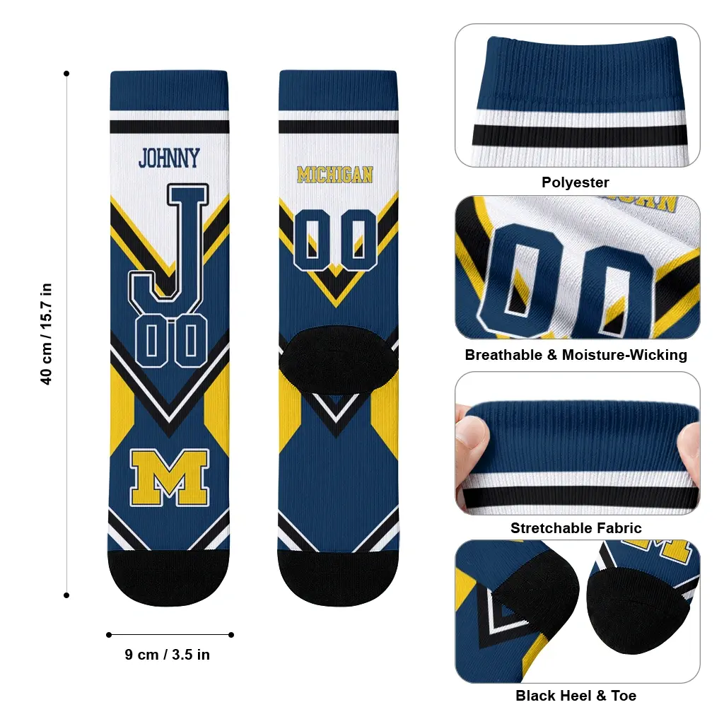 Michigan Wolverines Socks Customized Arrow Blocks Blue High Quality Michigan Wolverines Socks Customized Arrow Blocks Blue High Quality
