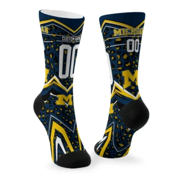 Michigan Wolverines Socks Customized Leopard Print Blue Black Fashion Forward