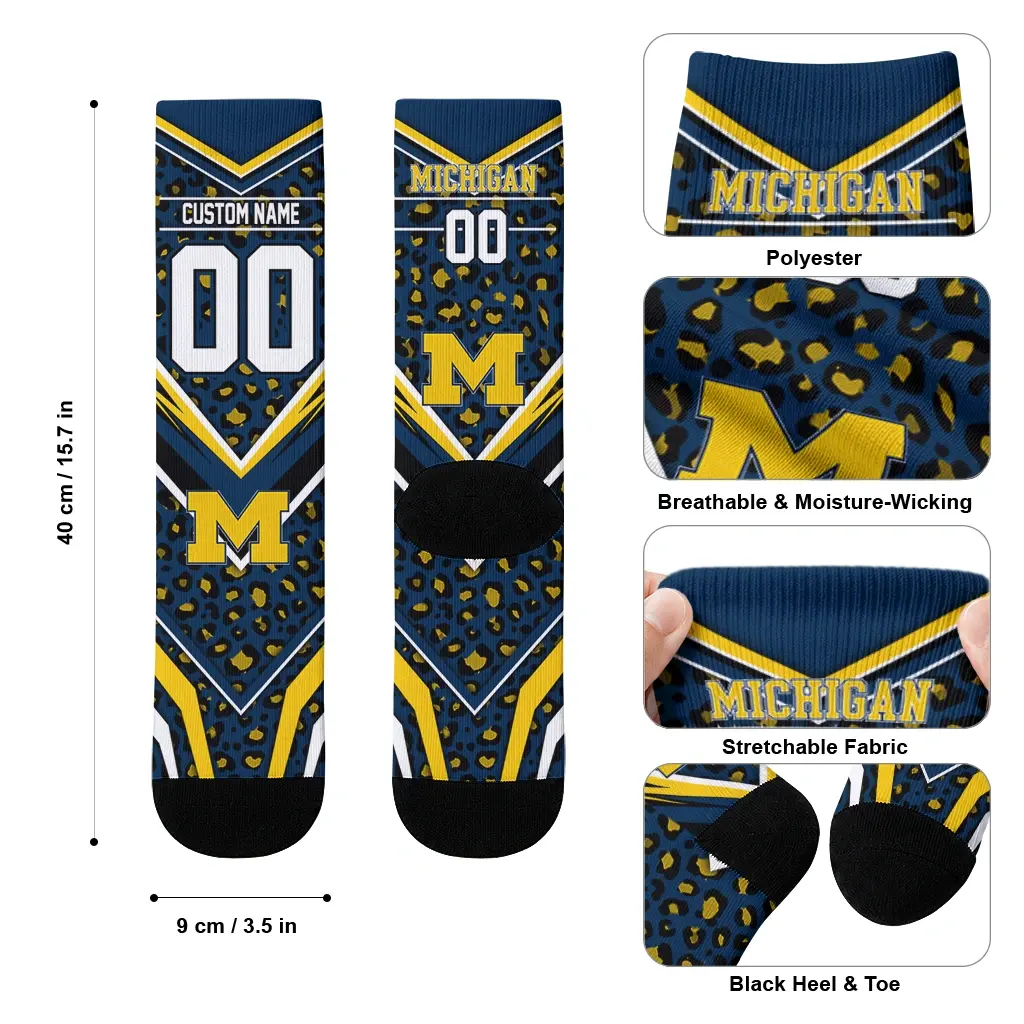 Michigan Wolverines Socks Customized Leopard Print Blue Black High Quality Michigan Wolverines Socks Customized Leopard Print Blue Black High Quality