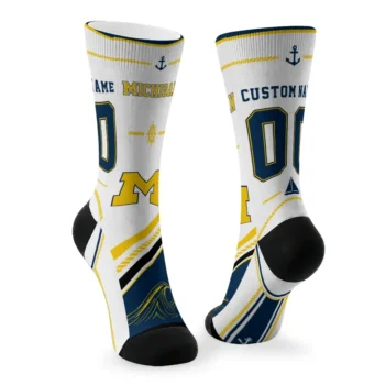 Michigan Wolverines Socks Customized Nautical Icons Blue White Fashion Forward