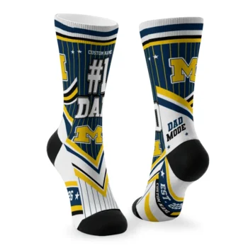 Michigan Wolverines Socks Customized Pinstripe Chevron Blue White Fashion Forward