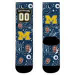 Michigan Wolverines Socks Customized Scattered Icons Blue Best Selling