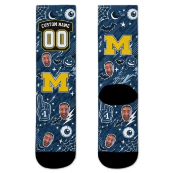 Michigan Wolverines Socks Customized Scattered Icons Blue Best Selling