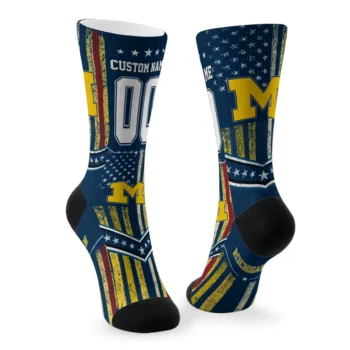 Michigan Wolverines Socks Customized Star Stripes Blue White Fashion Forward