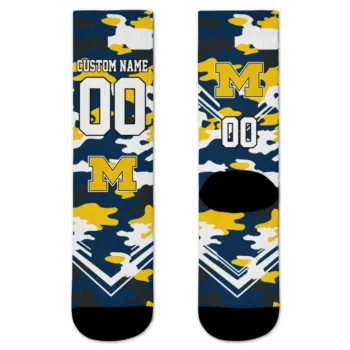 Michigan Wolverines Socks Customized Woodland Camo Blue Best Selling