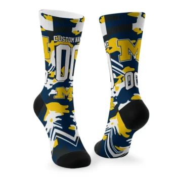 Michigan Wolverines Socks Customized Woodland Camo Blue Fashion Forward