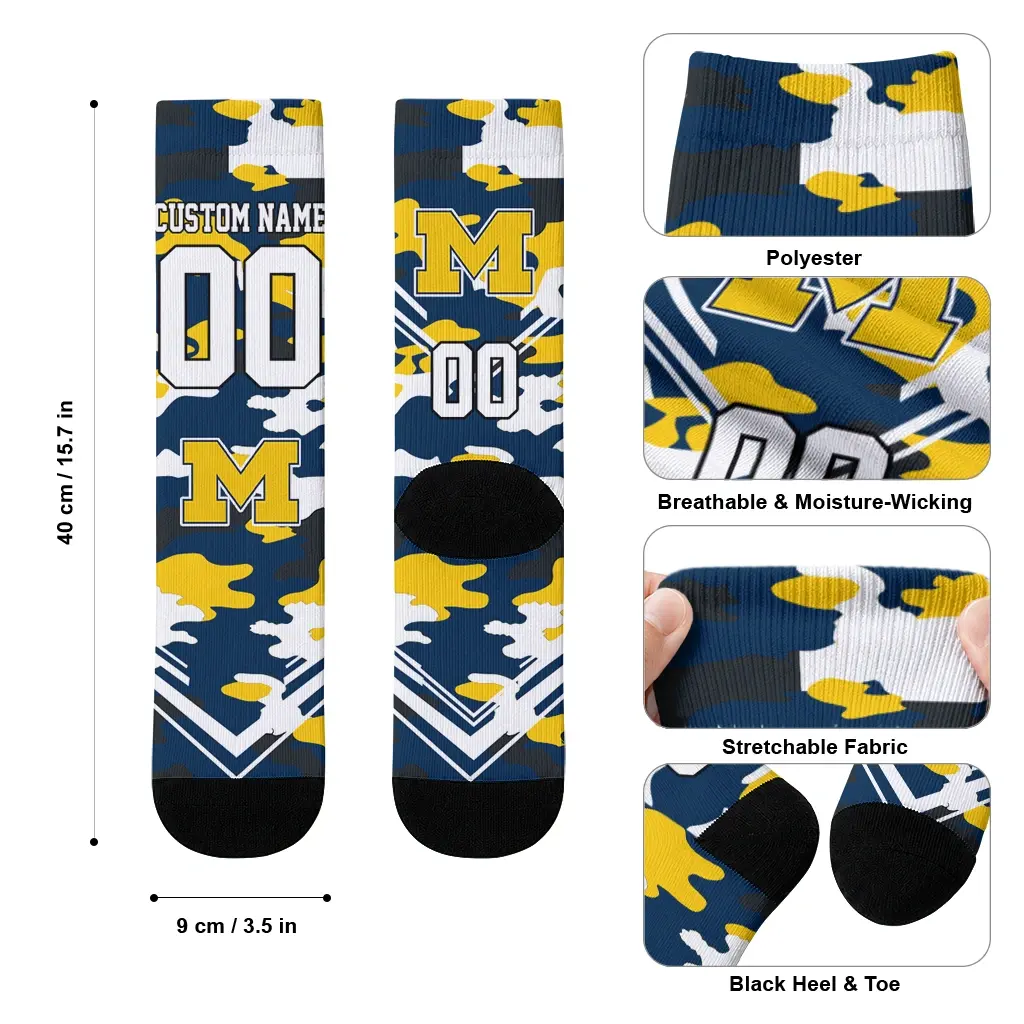 Michigan Wolverines Socks Customized Woodland Camo Blue High Quality Michigan Wolverines Socks Customized Woodland Camo Blue High Quality