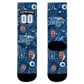 Middle Tennessee Blue Raiders Socks Customized Scattered Icons Blue Best Selling