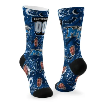 Middle Tennessee Blue Raiders Socks Customized Scattered Icons Blue Fashion Forward