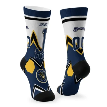Milwaukee Brewers Socks Custom Arrow Blocks Navy Blue Fashion Forward