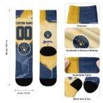 Milwaukee Brewers Socks Customized Geometric Tech Navy Blue Best Selling
