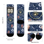 Milwaukee Brewers Socks Customized Scattered Icons Navy Blue Best Selling