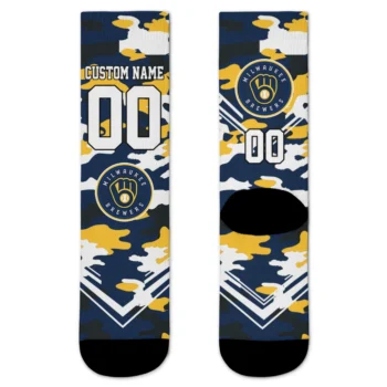 Milwaukee Brewers Socks - Customized Woodland Camo Navy Blue