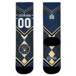 Milwaukee Brewers Socks Personalized Argyle Pattern Navy Blue Best Selling