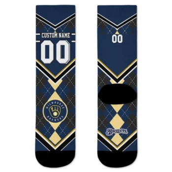 Milwaukee Brewers Socks Personalized Argyle Pattern Navy Blue Best Selling
