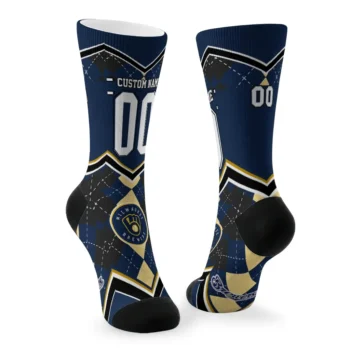 Milwaukee Brewers Socks Personalized Argyle Pattern Navy Blue Fashion Forward