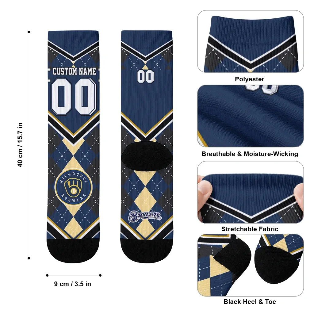 Milwaukee Brewers Socks Personalized Argyle Pattern Navy Blue High Quality Milwaukee Brewers Socks Personalized Argyle Pattern Navy Blue High Quality