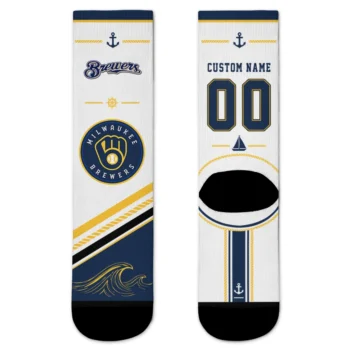 Milwaukee Brewers Socks - Personalized Nautical Icons Navy Blue White