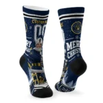 Milwaukee Brewers Socks Personalized Snowy Scene Navy Blue White Best Selling