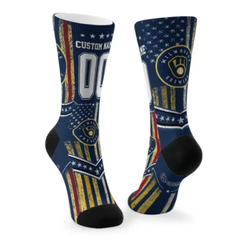Milwaukee Brewers Socks Personalized Star Stripes Navy Blue White Fashion Forward