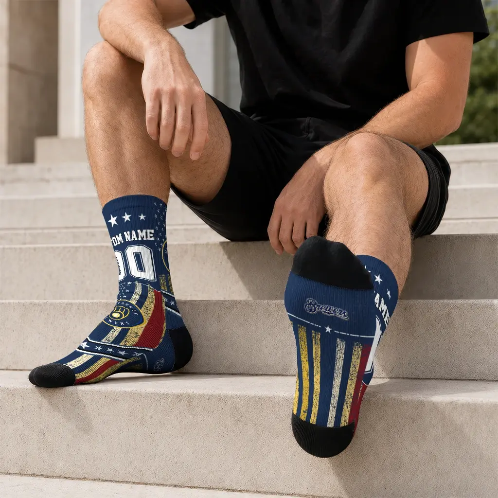 Milwaukee Brewers Socks Personalized Star Stripes Navy Blue White Latest Model Milwaukee Brewers Socks Personalized Star Stripes Navy Blue White Latest Model