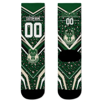 Milwaukee Bucks Socks Custom Leopard Print Green Black Best Selling