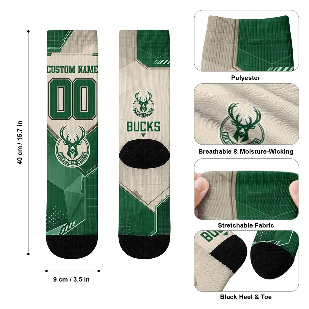 Milwaukee Bucks Socks Customized Geometric Tech Green High Quality Milwaukee Bucks Socks Customized Geometric Tech Green High Quality