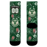 Milwaukee Bucks Socks Customized Scattered Icons Green Best Selling