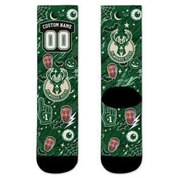 Milwaukee Bucks Socks Customized Scattered Icons Green Best Selling